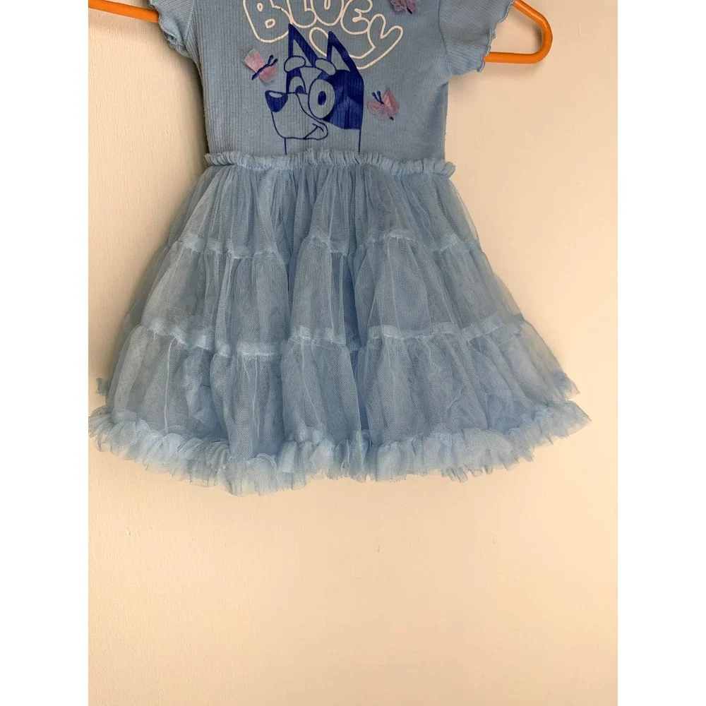 Bluey Toddler Girls Blue Tutu Dress Butterfly Graphic Tulle Skirt Ribbed Top